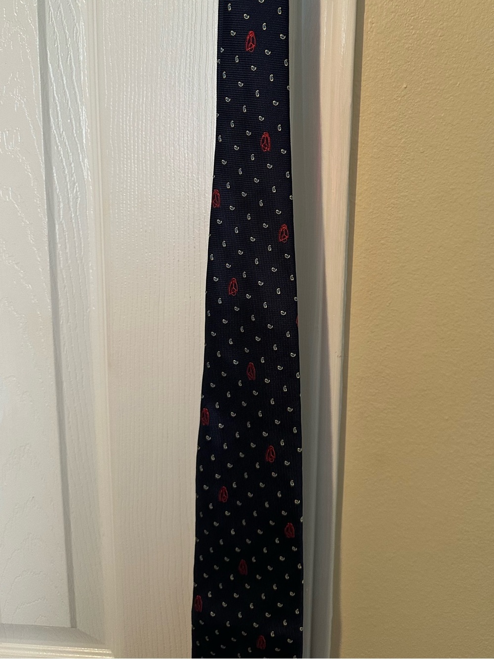 Vintage Celine Paris Pure Silk Navy Equestrian Paisley Logo Tie - Picture 8 of 12